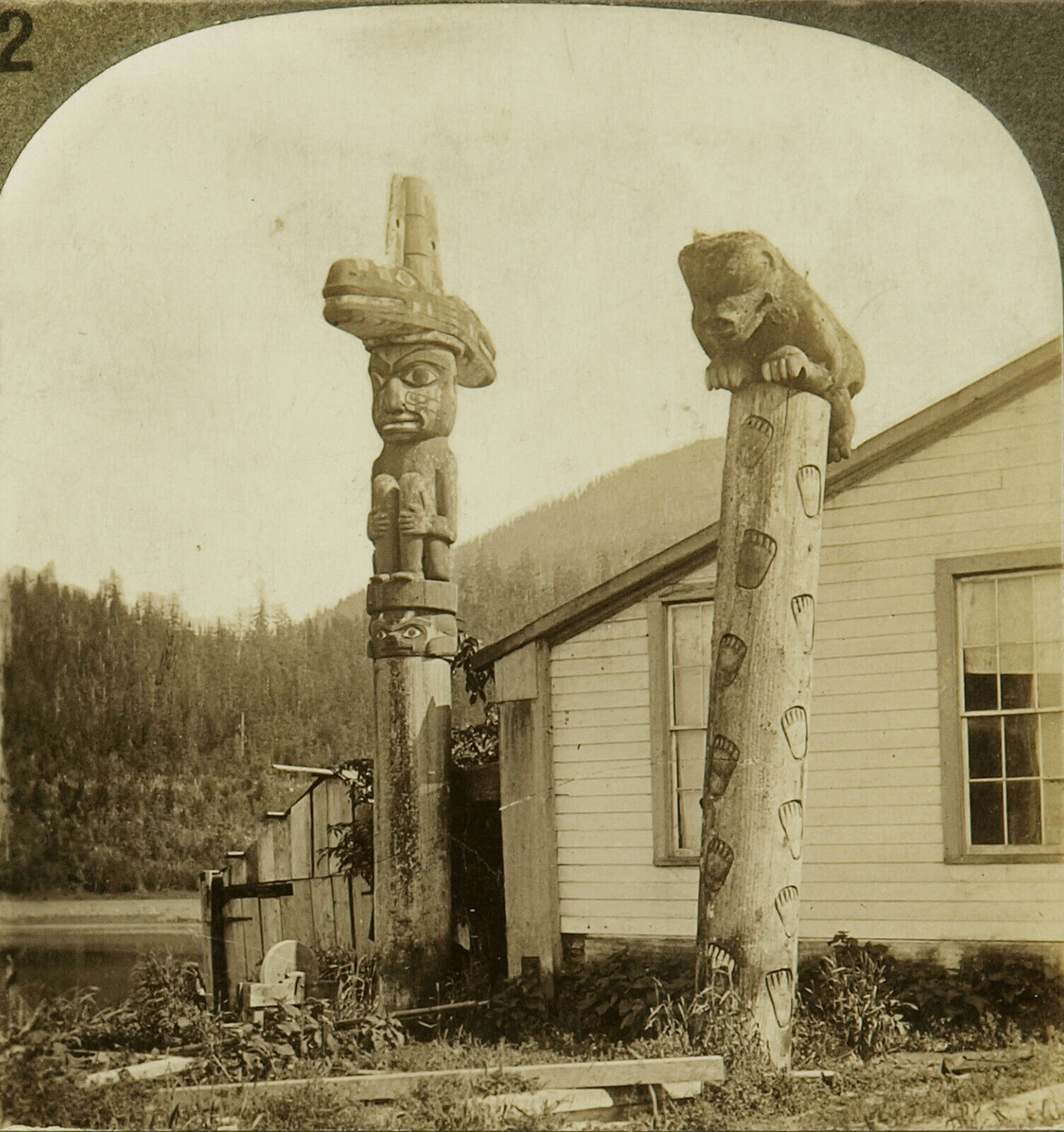 Keystone Stereoview Totems, Fort Wrangell, AK of Rare Indian 100 Card Set #2 LC