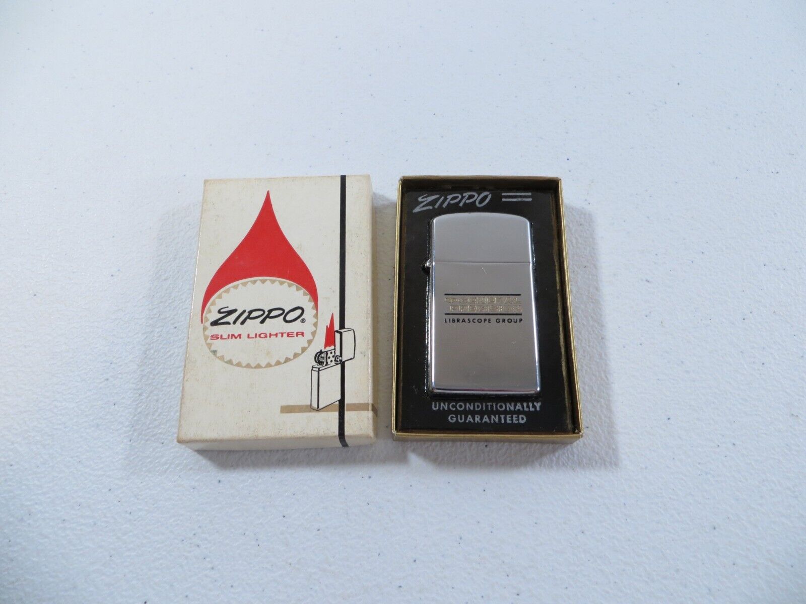 Rare 1964 General Precision Librascope Group Slim Zippo Lighter W/ Box READ