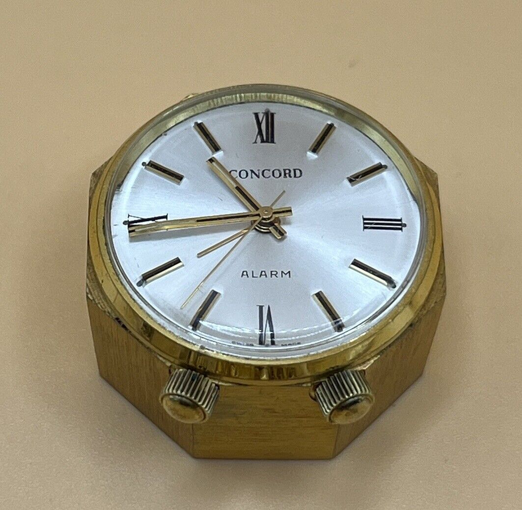 Vintage Concorde Mini Travel Alarm Clock - Gold Tone