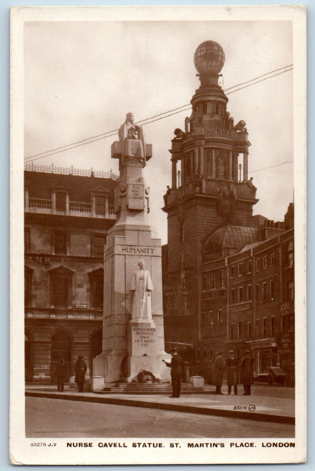 London England Postcard Nurse Cavell Statue St. Martin\'s Place c1930s RPPC Photo