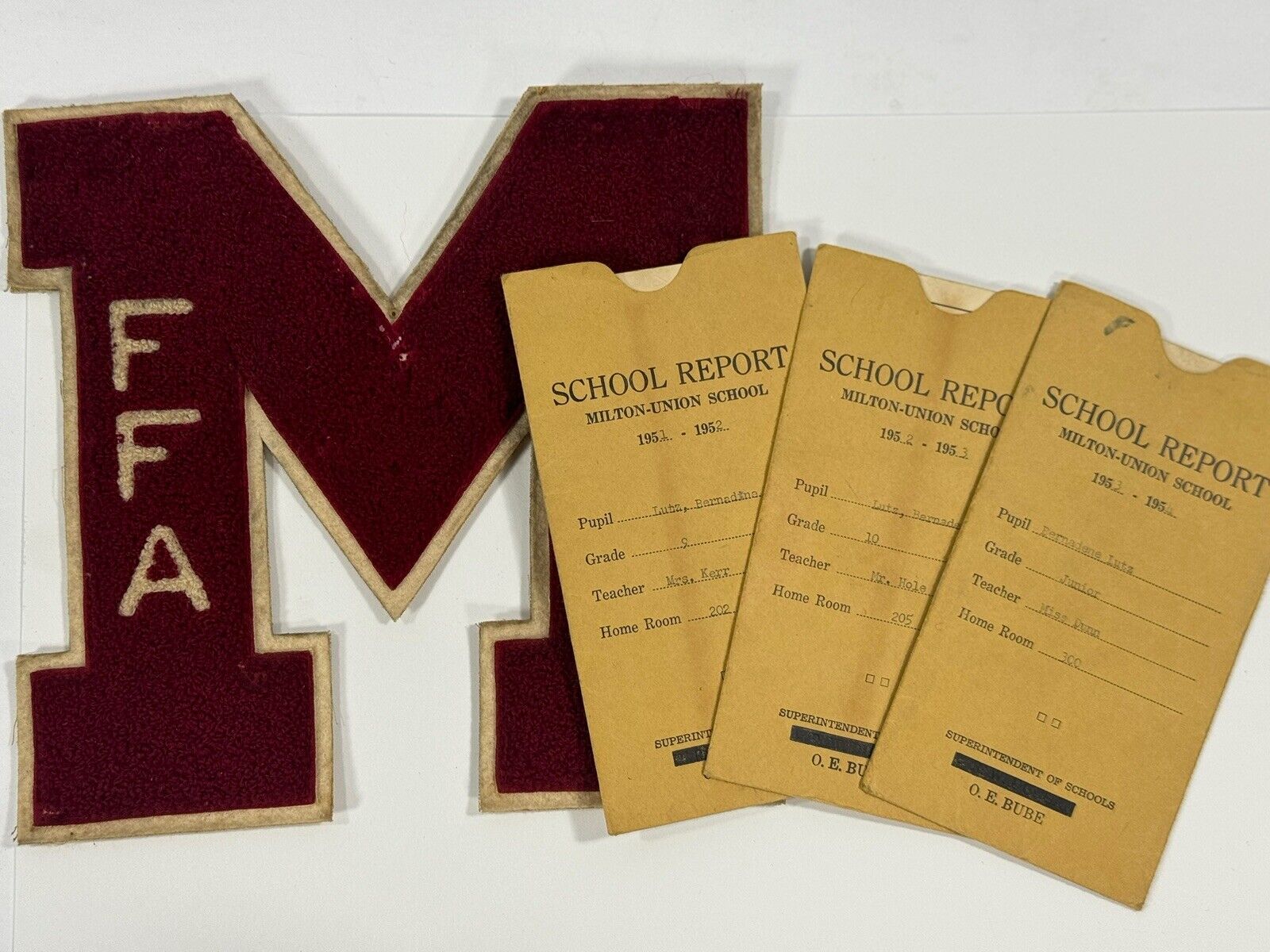 1950s Milton Union High School West Milton Ohio Grade Cards & Jacket Letter FFA