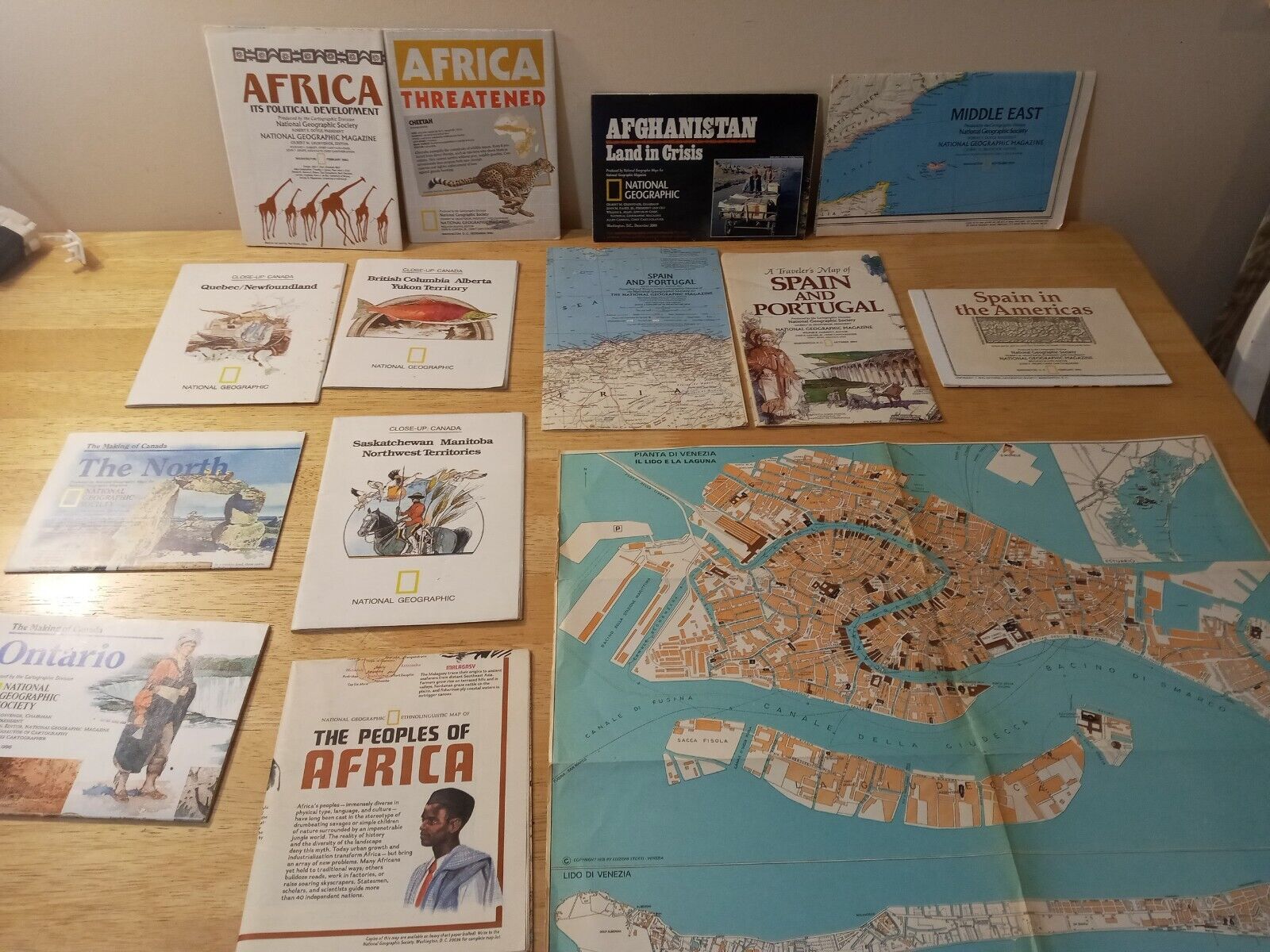 Lot Vintage National Geographic Maps Africa Afghanistan Middle East Spain Canada