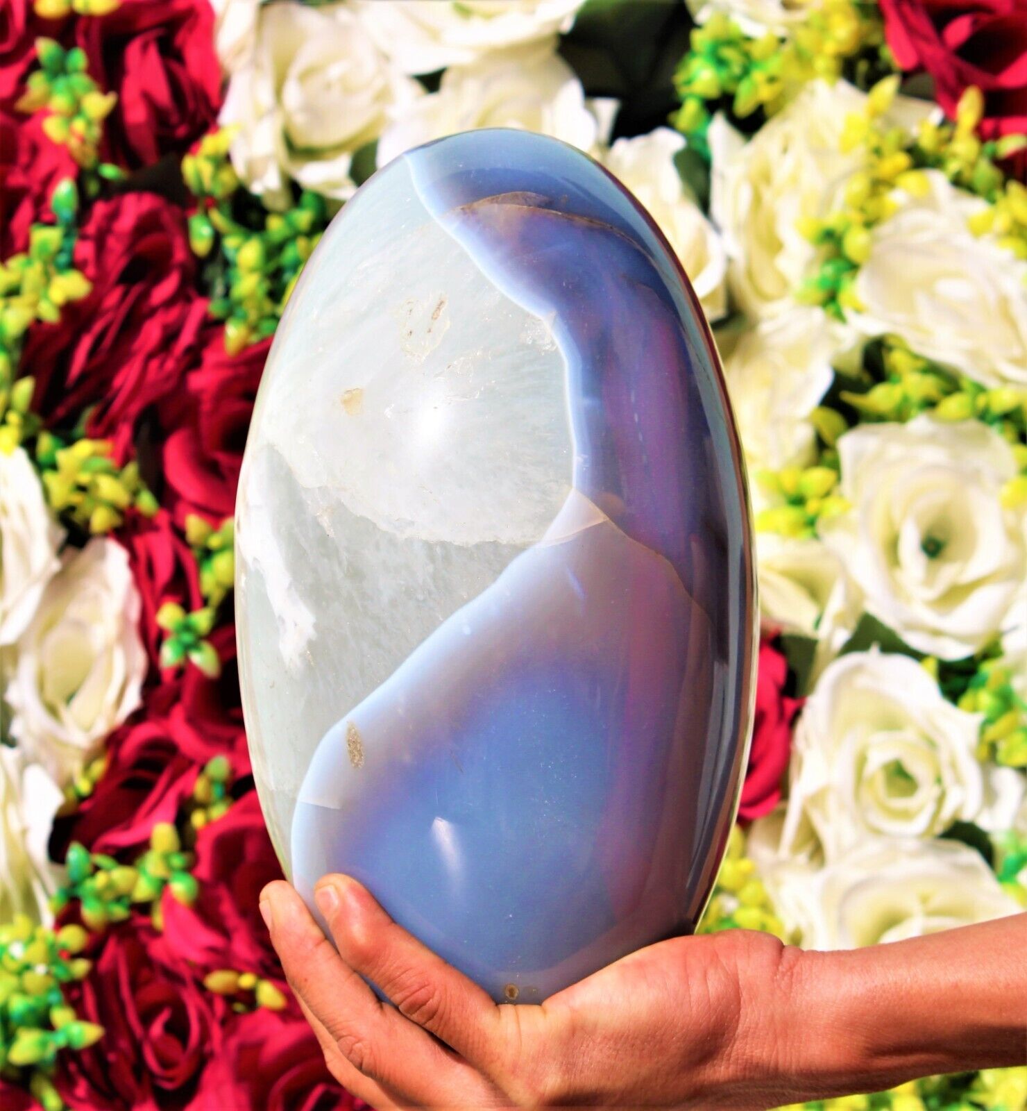 Huge 260MM Natural Blue Lace Agate Chakra Stone Metaphysical Healing Lingam