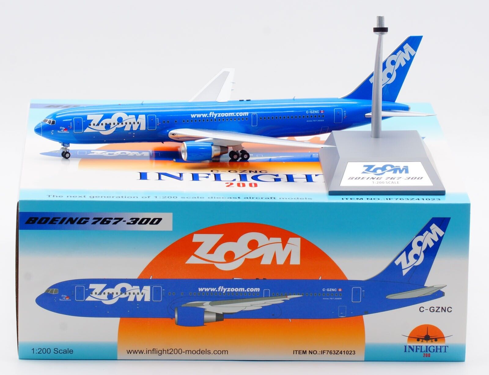 INFLIGHT 1:200 Zoom Airlines Boeing B767-300ER Diecast Aircraft Jet Model C-GZNC
