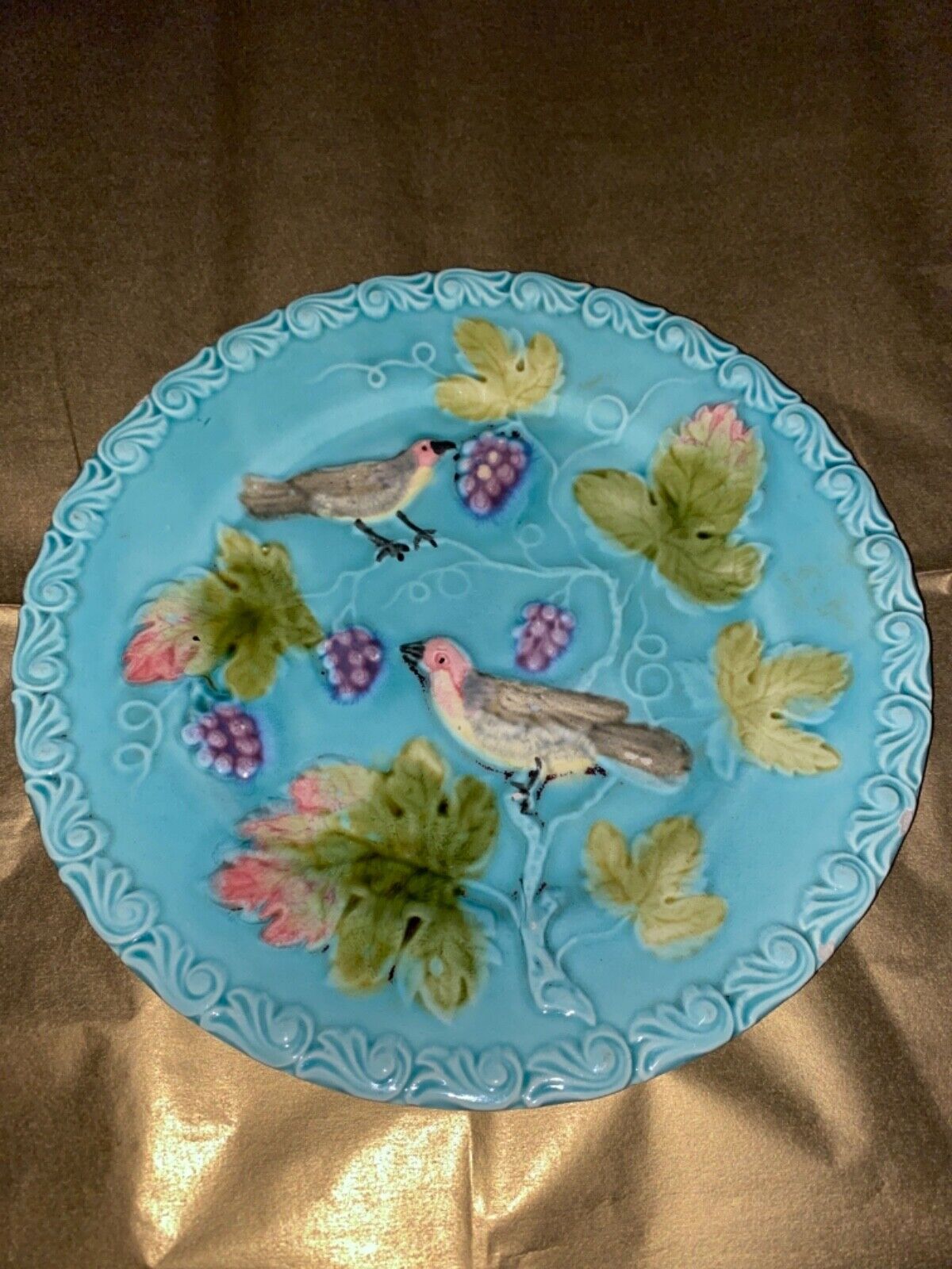 HTF EARLY 1900’S GERMAN ZELL MAJOLICA COLORFUL ANTIQUE BIRD PLATE