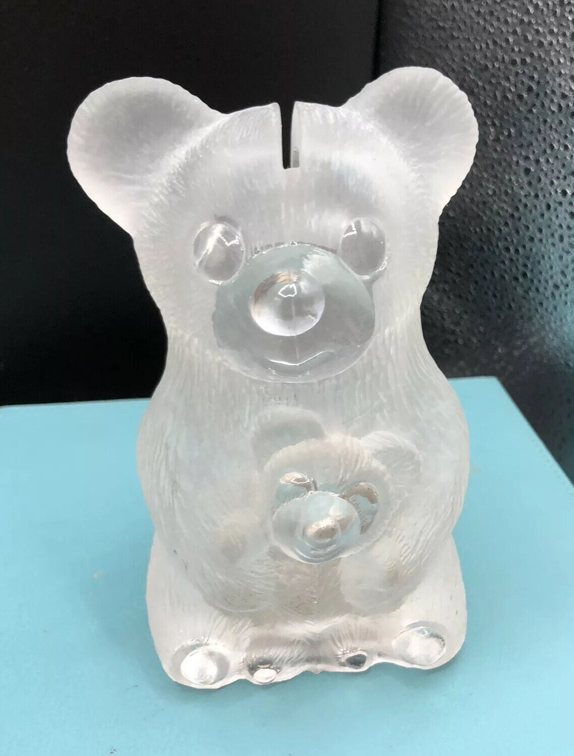 Unique Vintage Heavy Frosted Glass Teddy Bear Bank Figurine With Key Fun