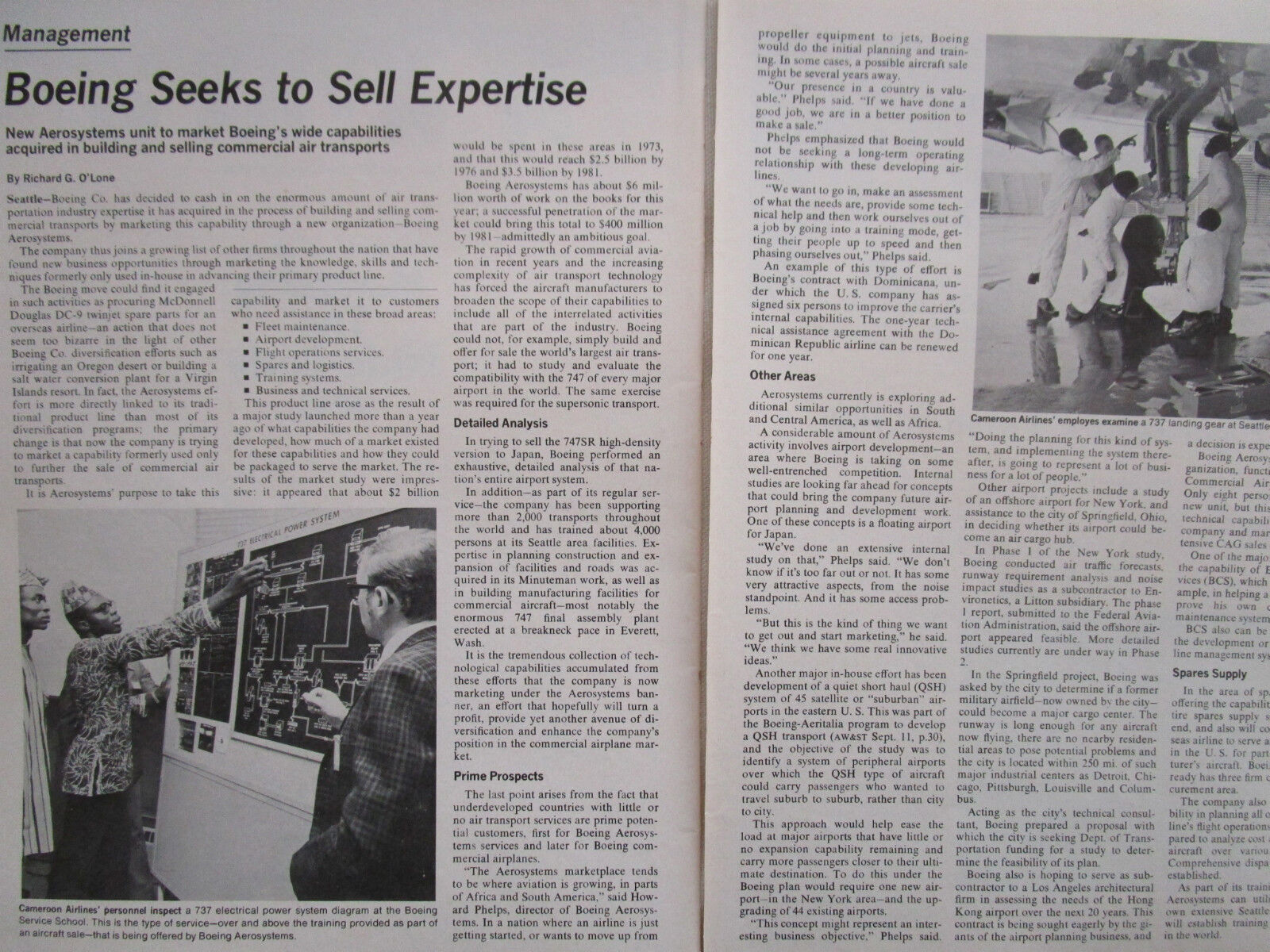 9/1972 ARTICLE 2 PAGES BOEING AEROSYSTEMS UNIT EXPERTISE CAMEROON AIRLINES