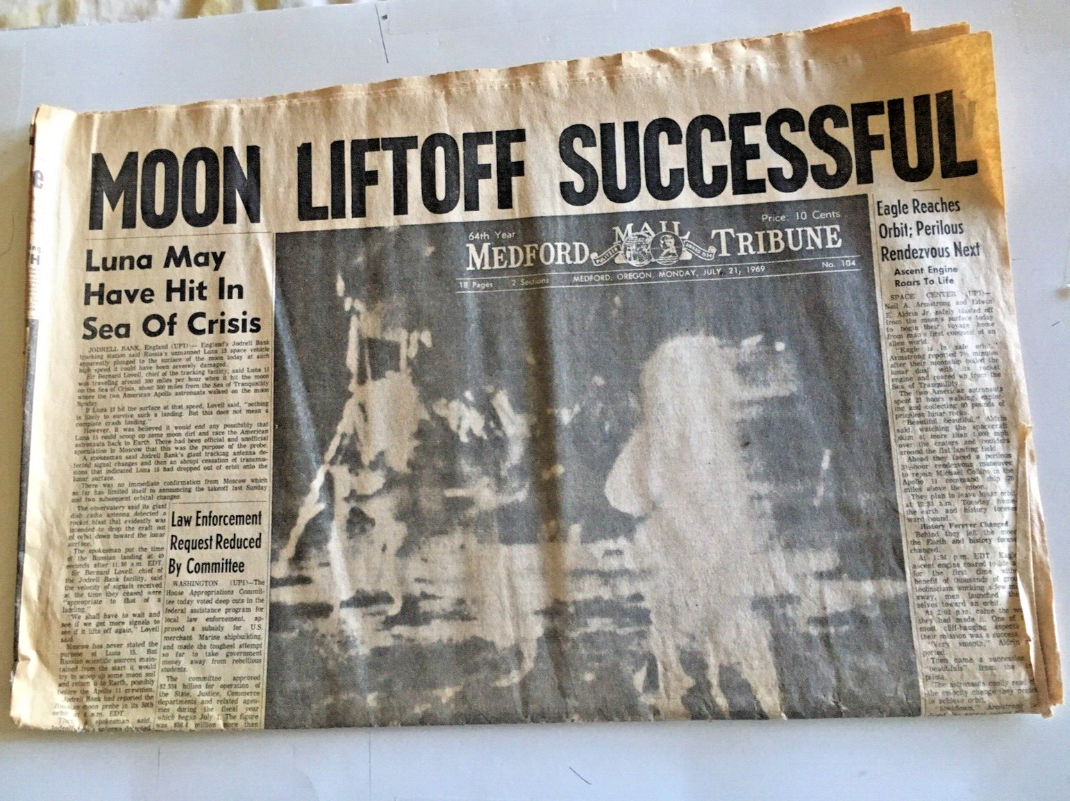 Original July 21, 1969 “MOON LIFTOFF SUCCESSFUL” Historic Newspaper 7/21/1969