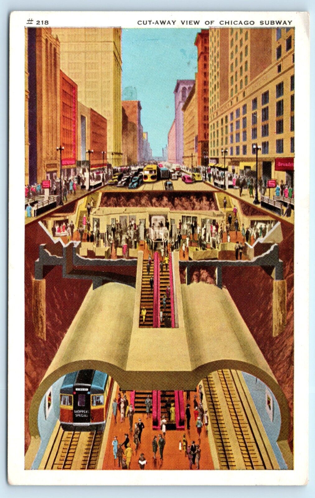 POSTCARD Cut-Away View of Chicago Subway Illinois Central Business District