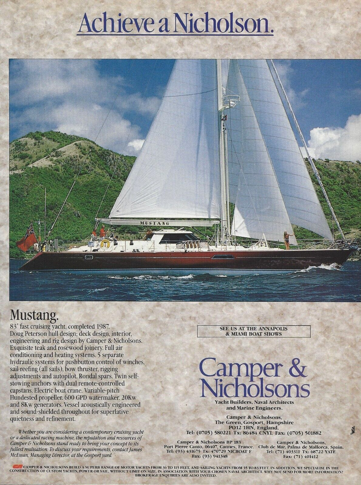 1987 Camper & Nicholson Mustang Cruiser Sailing Yacht vtg Print Ad Advertisement