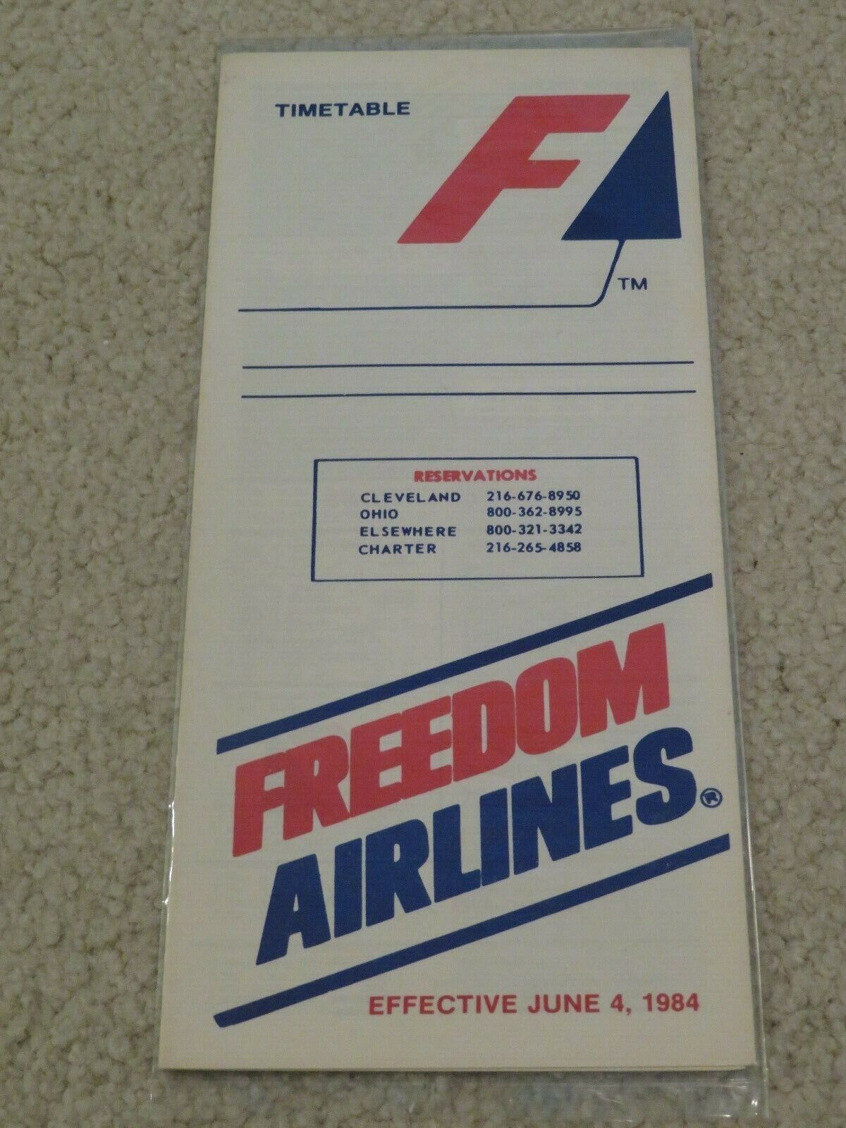Freedom Airlines Timetable  June 4, 1984 =