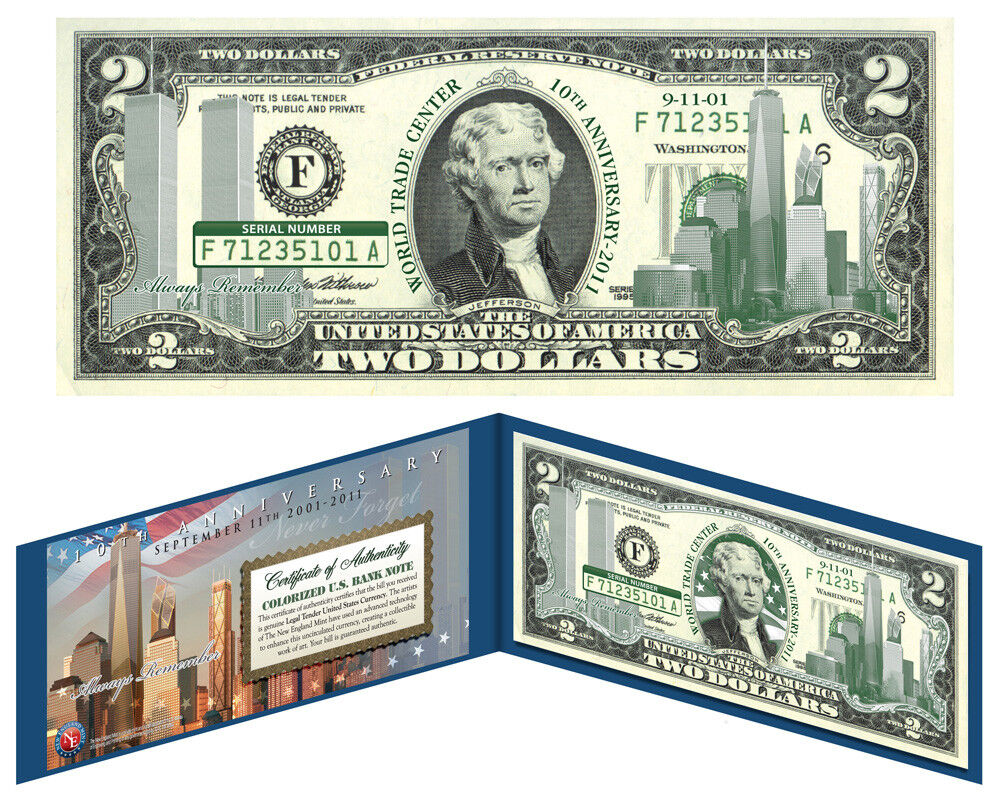 5 Consecutive Serial # WORLD TRADE CENTER 9/11 * 10th Anniversary * US $2 Bills