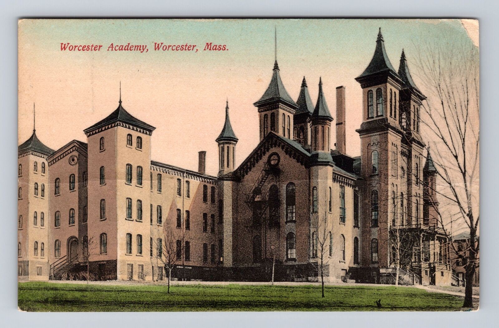 Worcester MA-Massachusetts, Worcester Academy, Antique Vintage c1911 Postcard