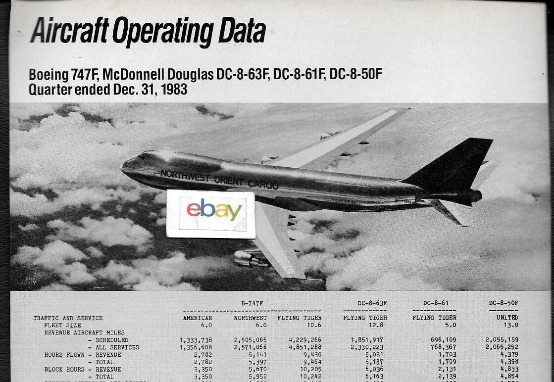 NORTHWEST AIRLINES 747-100F AIRCRAFT OPERATING DATA COMPARISONS AA NWA UAL DC-8
