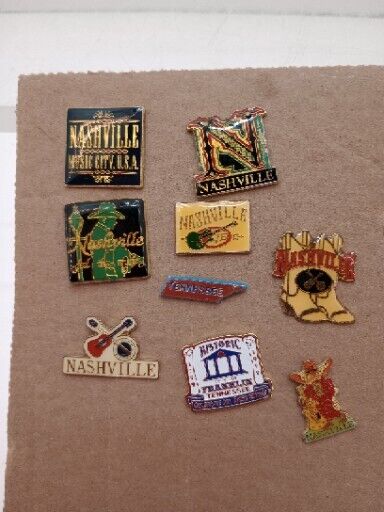 Lot of 9 Vtg NASHVILLE Music City Franklin Tennessee Lapel Pins Boots, State .