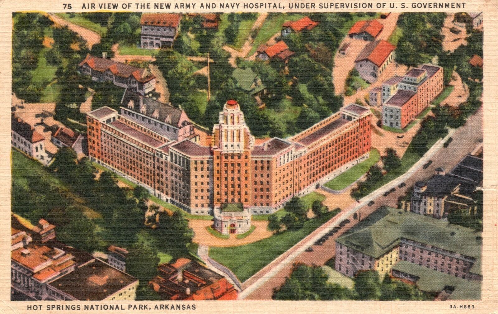 Vintage Postcard 1938 New Army & Navy Hospital Hot Springs Nat\'l Park Arkansas