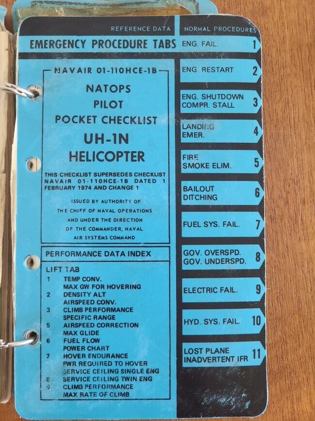 2 Vintage NATOPS Pilot POCKET CHECKLIST UH-1N HUEY HELICOPTER 1974