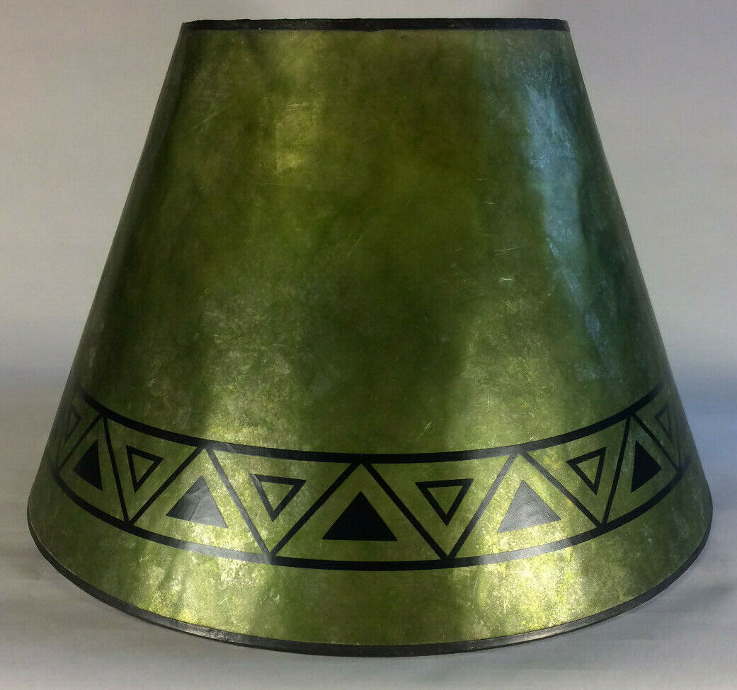 New Craftsmen Green Empire Shaped Mica Lamp Shade W/ Geometric Design Print 709E