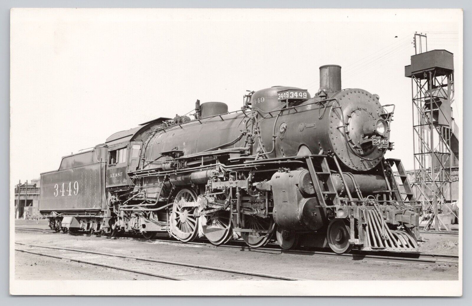 Atchison Topeka & Santa Fe Railroad Locomotive 3449 VTG RPPC Real Photo Postcard