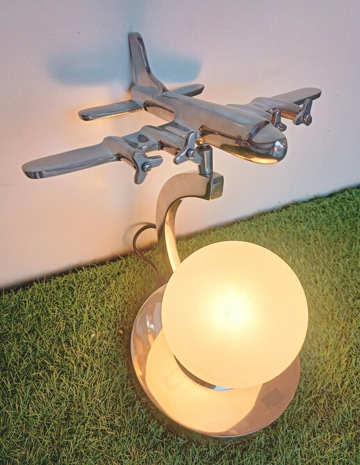 Silver Aircraft Model Top Globe Desk Lamp Home Decor Lighting Small Bedside Lamp