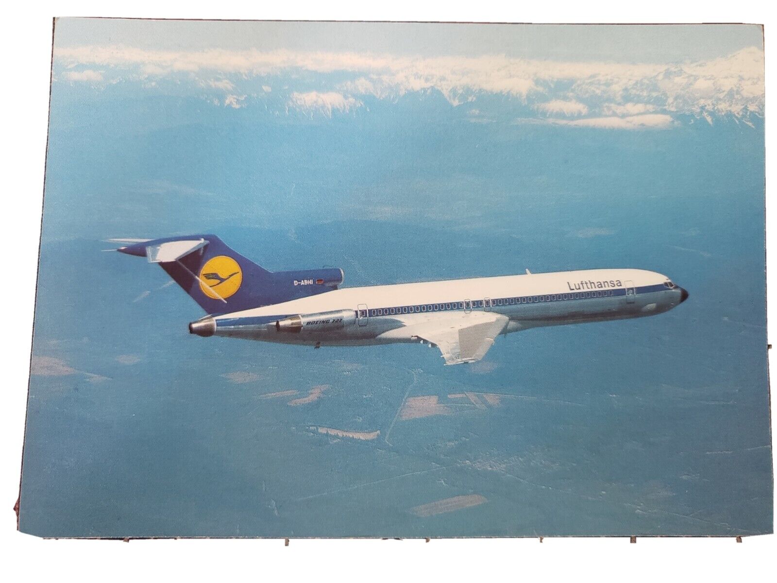 Vintage Postcard Lufthansa B727 Europa Jet in Flight Printed in Germany