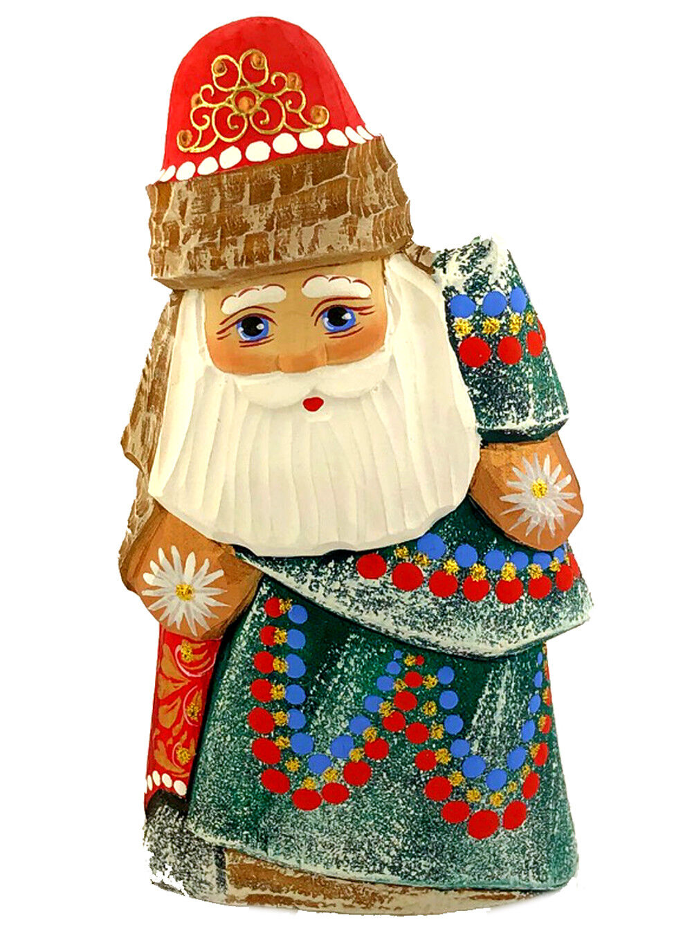 AUTHENTIC Russian Hand Painted Santa Claus Figurine Father Frost Holding Tree