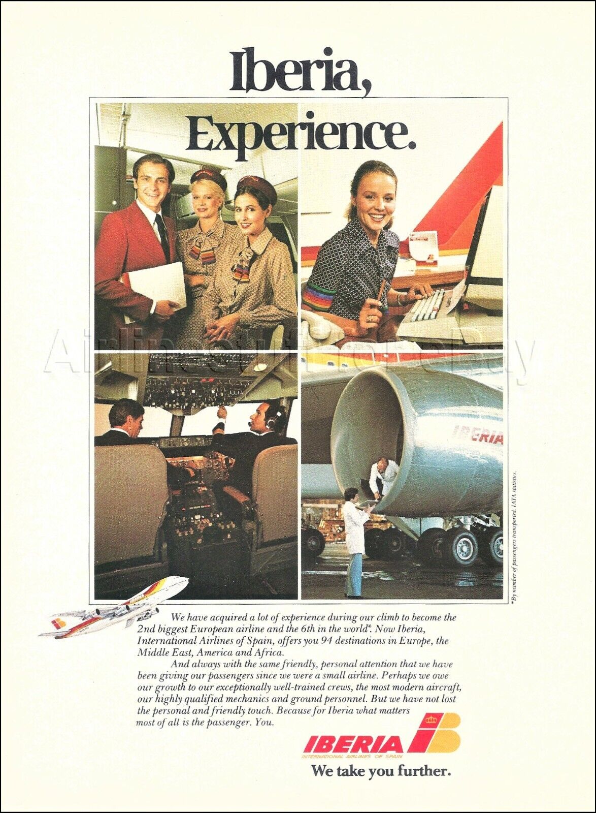 1981 IBERIA Airlines BOEING 747 engine Purser Stewardess Pilot advert airways