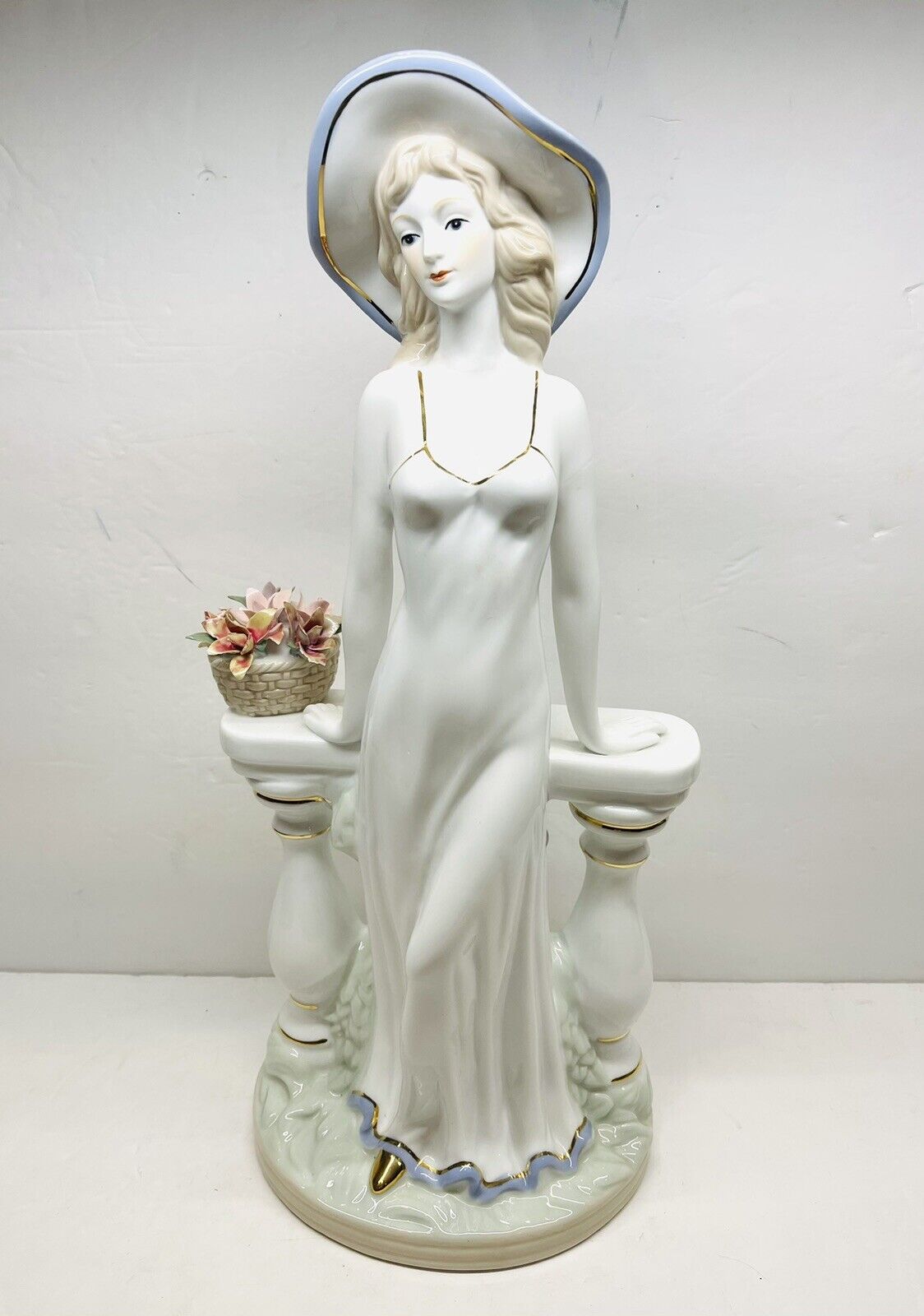 Vintage PMI Porcelain Figure Lady In White Hand Crafted in Germany 18.5” Limited