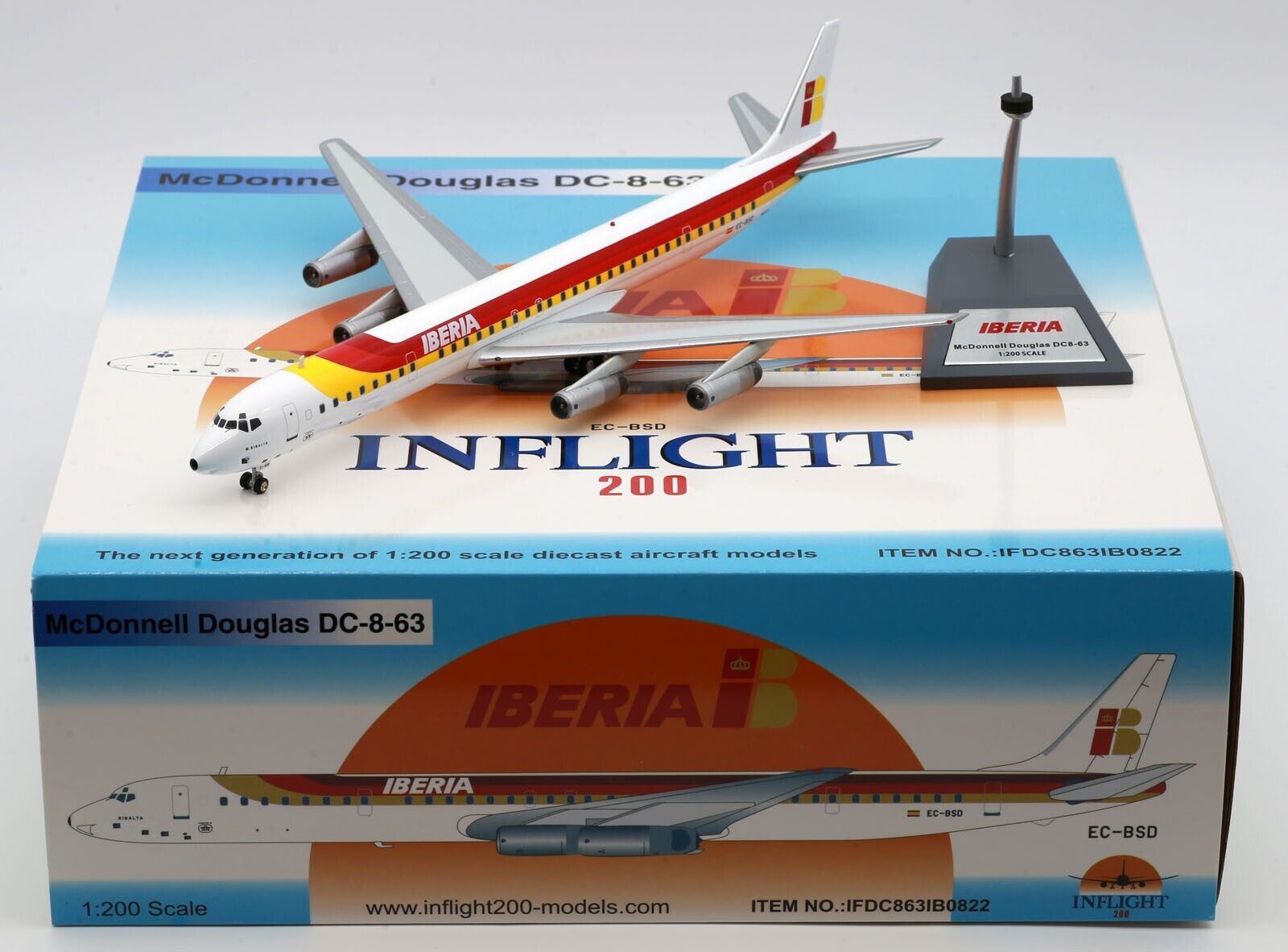 INFLIGHT 1:200 Iberia McDonnell Douglas DC-8-63 Diecast Aircraft Model EC-BSD