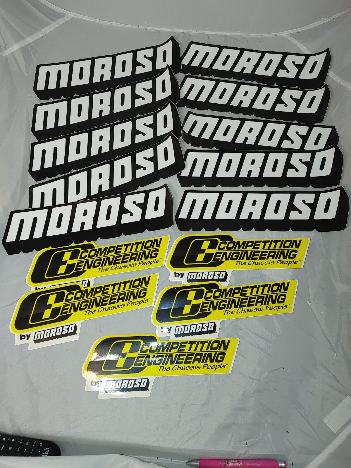Lot 15 RACING DECALS Moroso Bumper Stickers B&W,  Competition Engineering Yellow