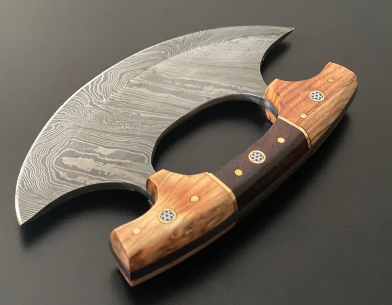 Handmade Made in Alaska Natural Caribou Antler ULU Knife Full Tang  Wood Handle