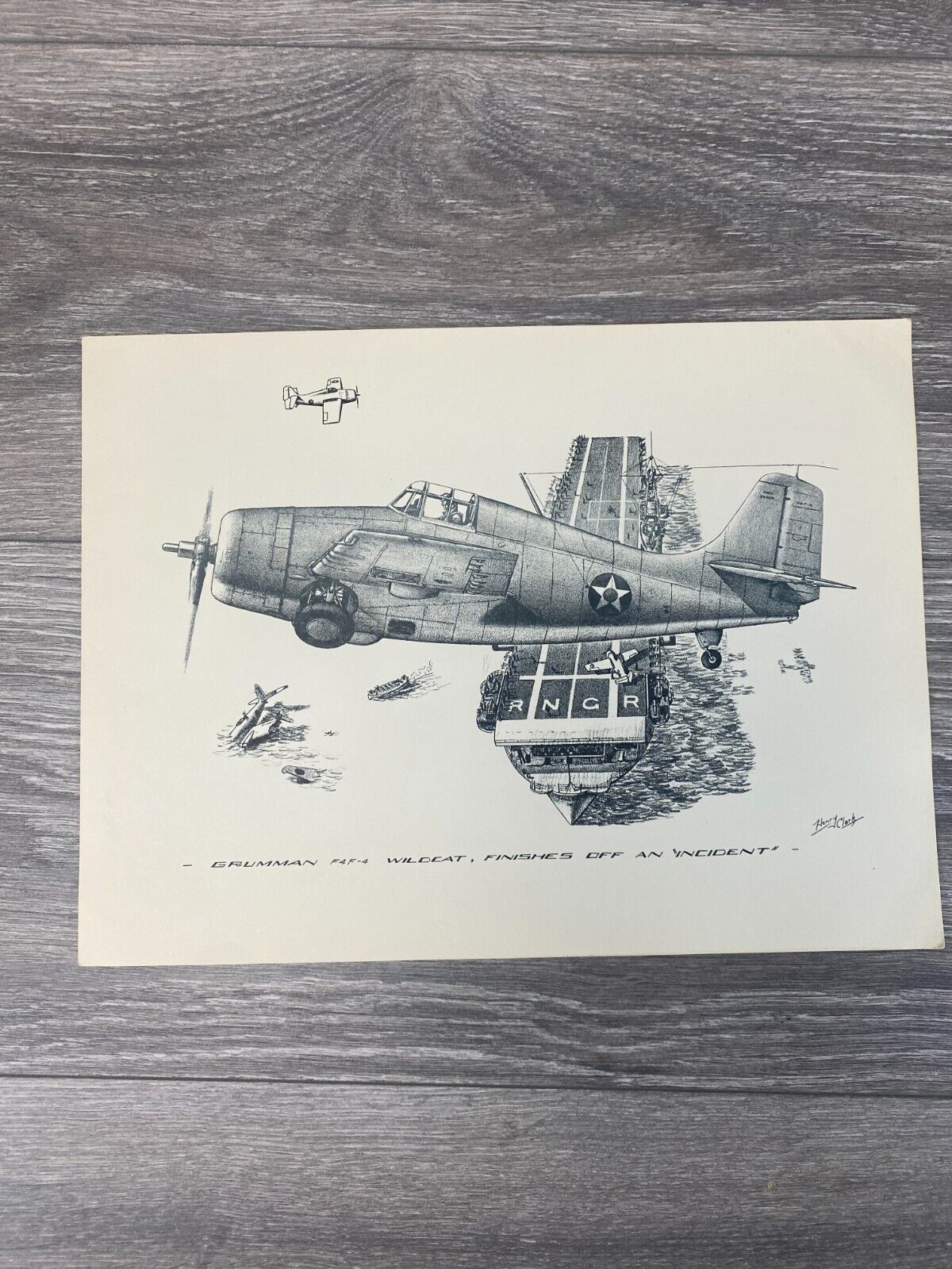Henry Clark Art Print Grumman F4F-4 Wildcat Finishes Off An Incident 12 x 9