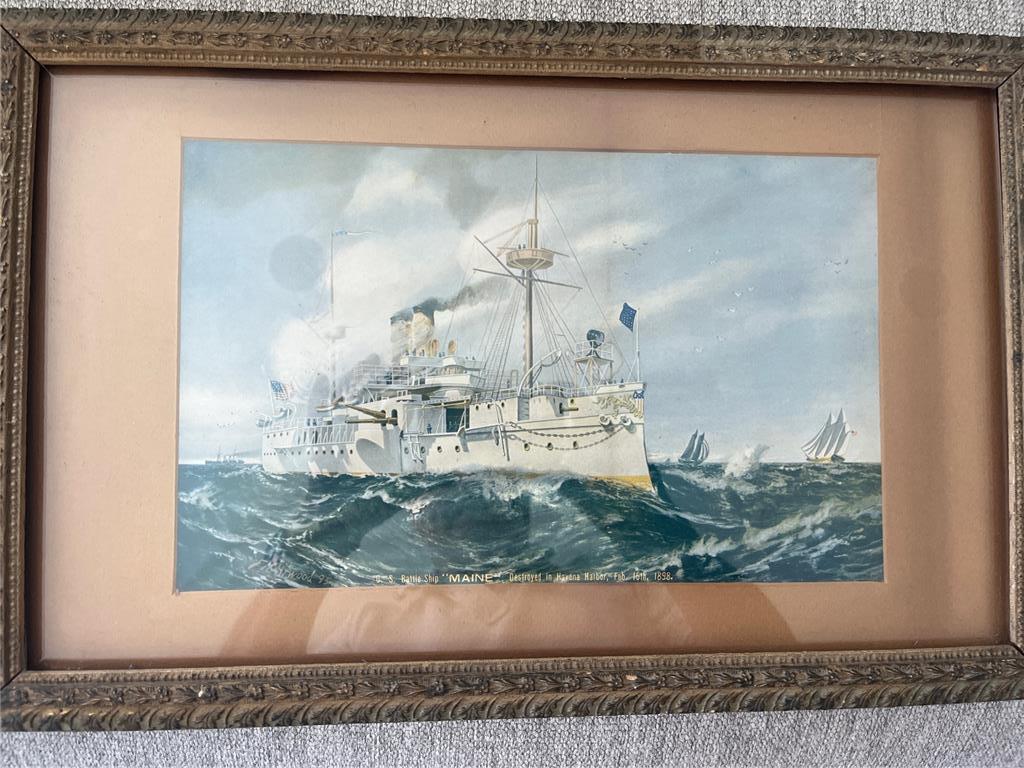US Battleship Maine Fetherstone Tobin print with \
