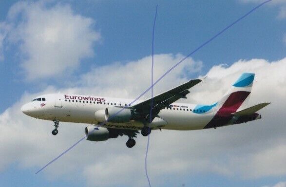 COLOUR PLANE PHOTO CIVIL AIRCRAFT EUROWINGS PHOTOGRAPH PICTURE OF AN AIRBUS A/L.