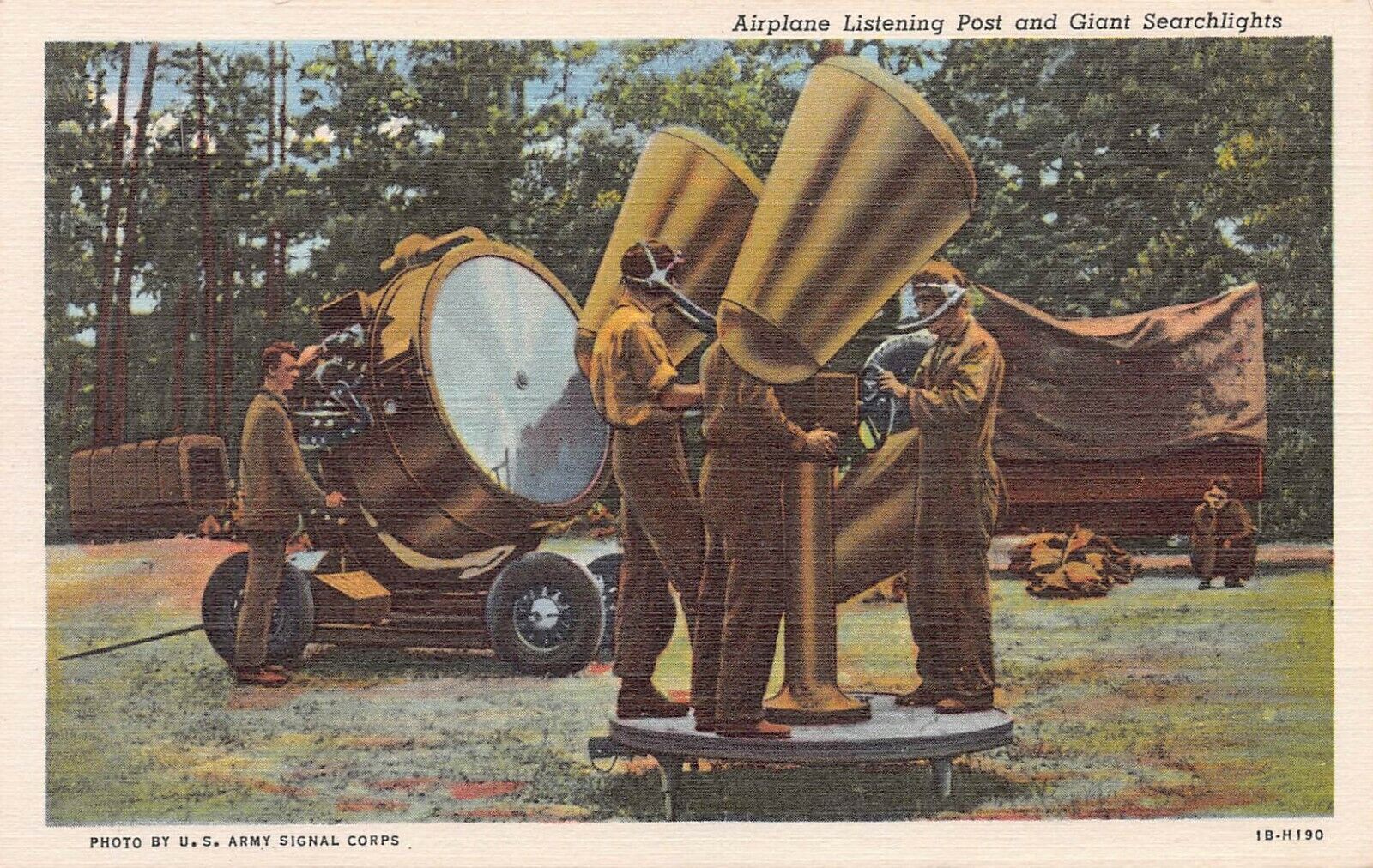 Airplane Listening Post & Giant Searchlights, U.S. Army, World War II Postcard
