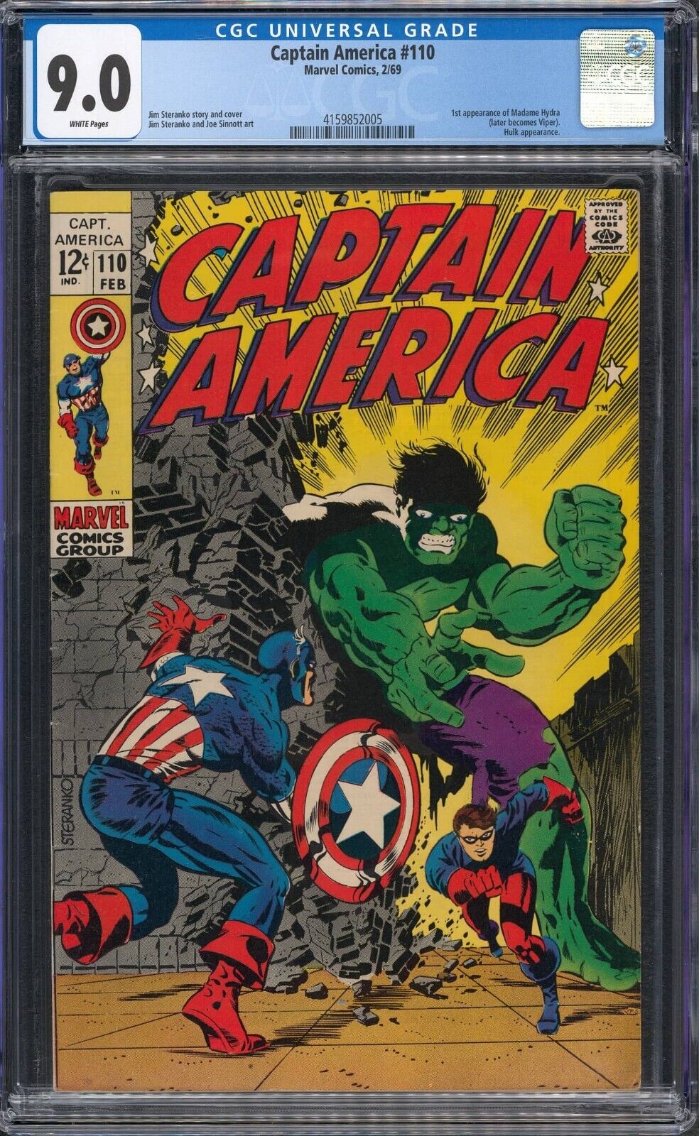 1969 Marvel Captain America #110 CGC 9.0 White Pages 1st Madame Hydra (Viper)