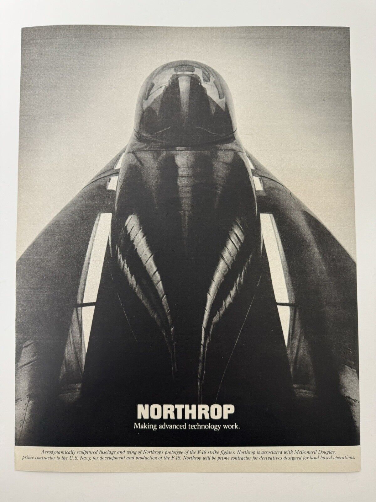 1978 Vintage Print Ad Northrop Prototype F 18 Strike Fighter Jet