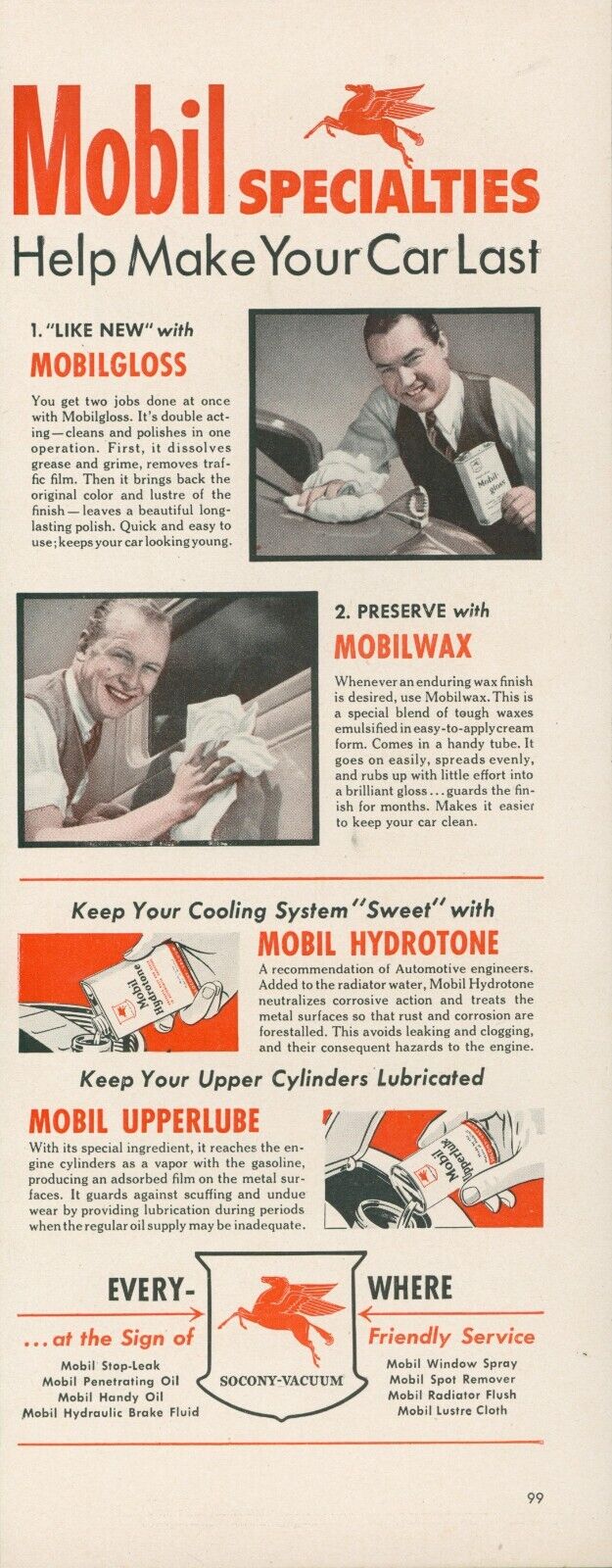 1942 Mobil Socony Vacuum Hydrotone Gloss Wax Upperlube Vintage Print Ad L24