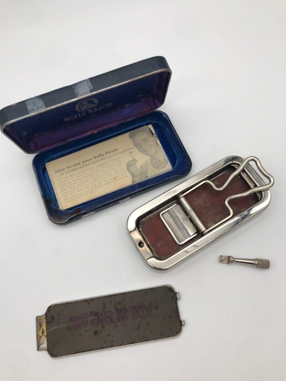 Vintage Rolls Safety Razor Set, Complete With Case and Papers.