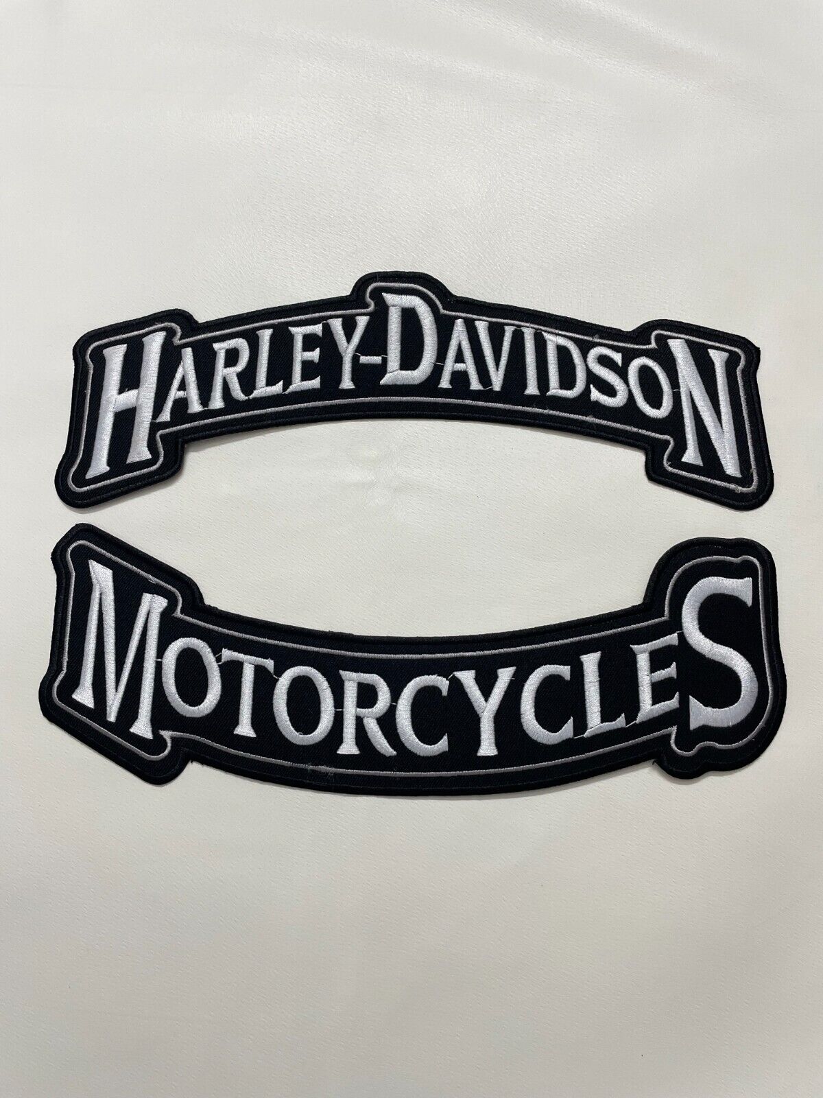 Harley-Davidson Gray Rocker Patch Set Top HARLEY DAVIDSON Bottom MOTORCYCLE