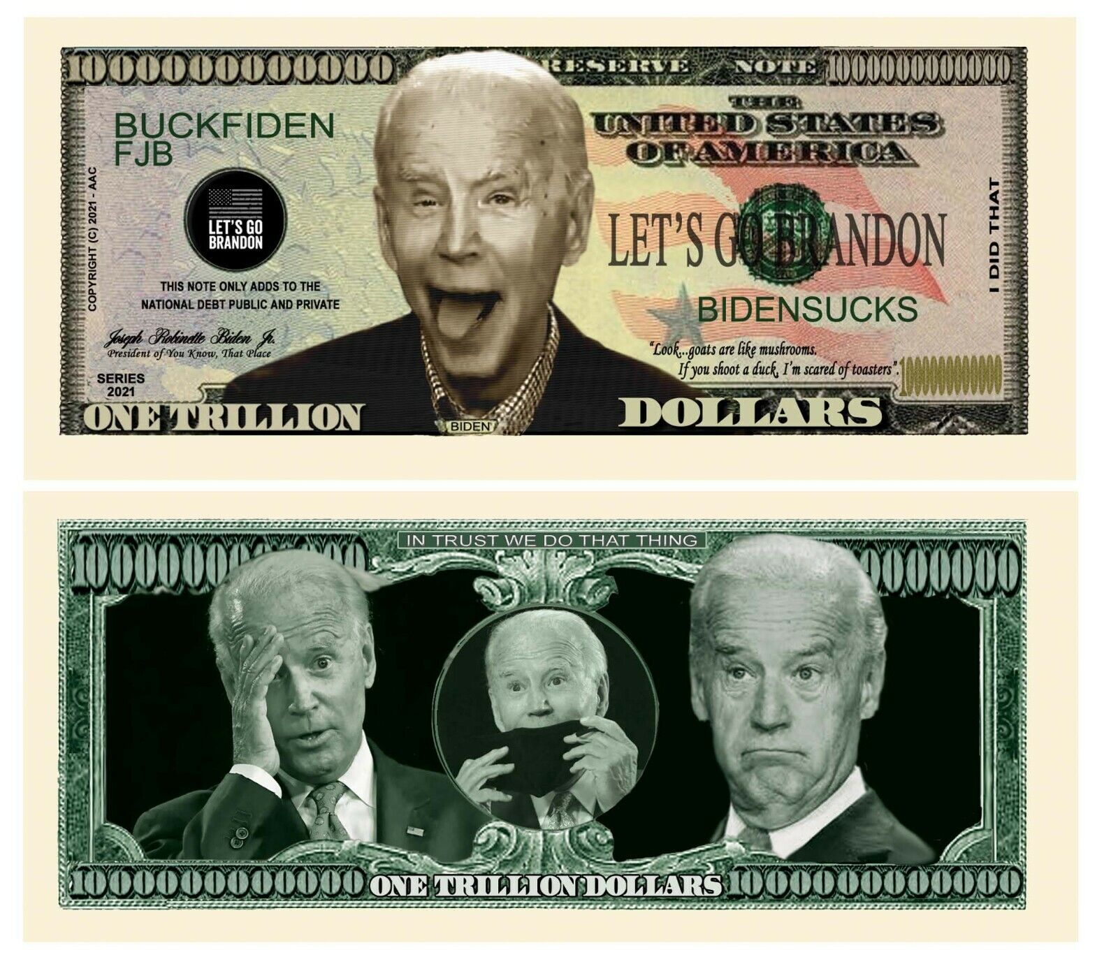 Pack of 10 - Joe Biden Sucks FJB Let's Go Brandon MAGA Novelty Dollar Bills