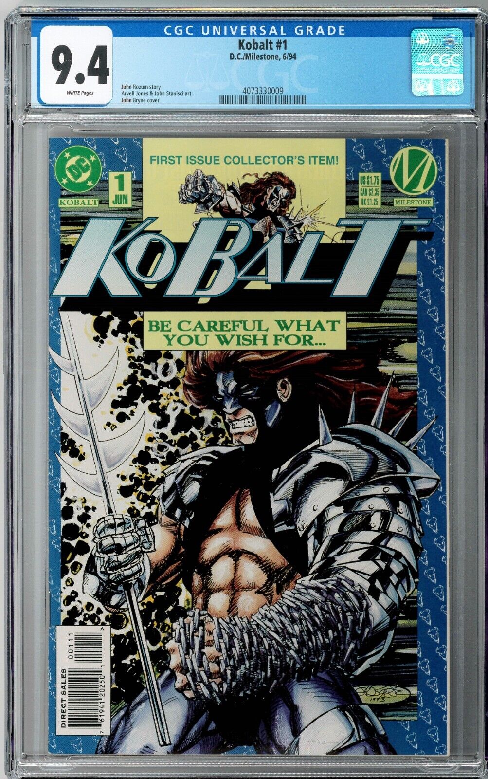 Kobalt #1 CGC 9.4 (Jun 1994, DC) John Rozum Story, John Byrne Cover, 1st Issue