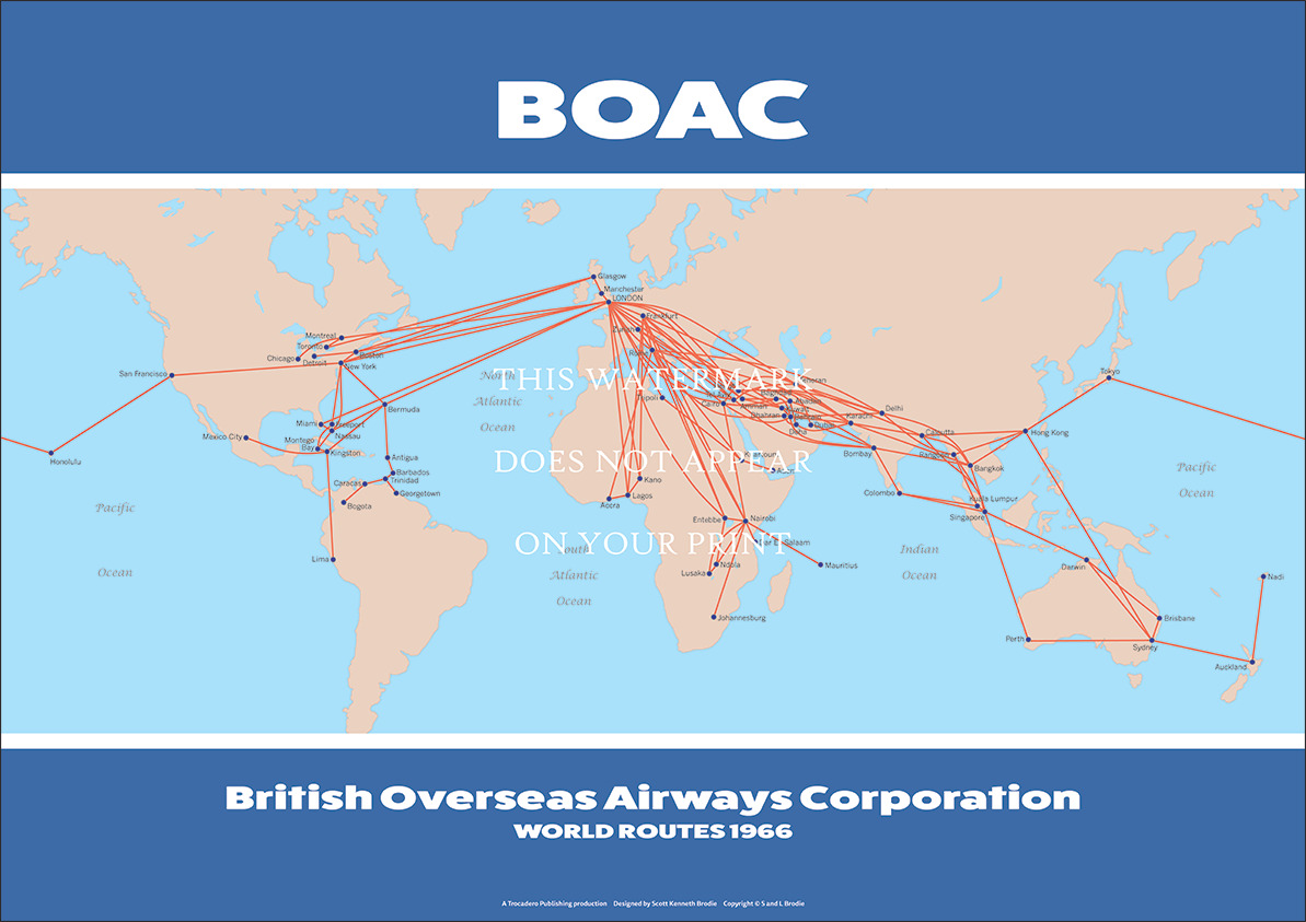 BOAC World Routes 1966 A1 Art Print – Route Map – 84 x 59 cm Poster