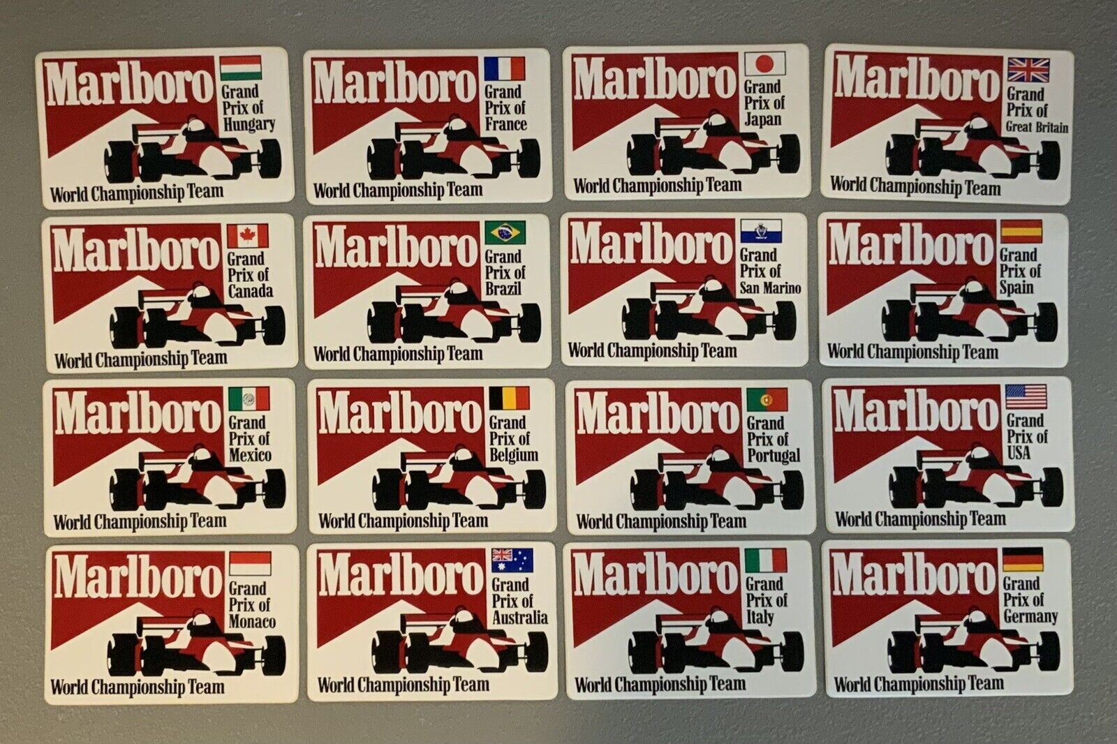 Formula 1 Decal Stickers | Set of 16 | Marlboro World Champs |New Old Stock 