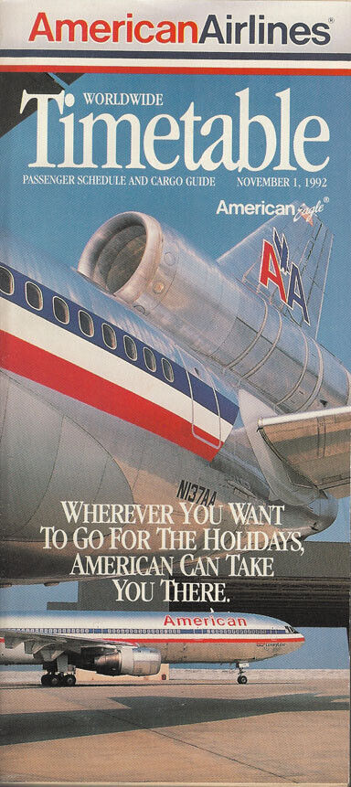 American Airlines system timetable 11/1/92 [308AA] Buy 4+ save 25%