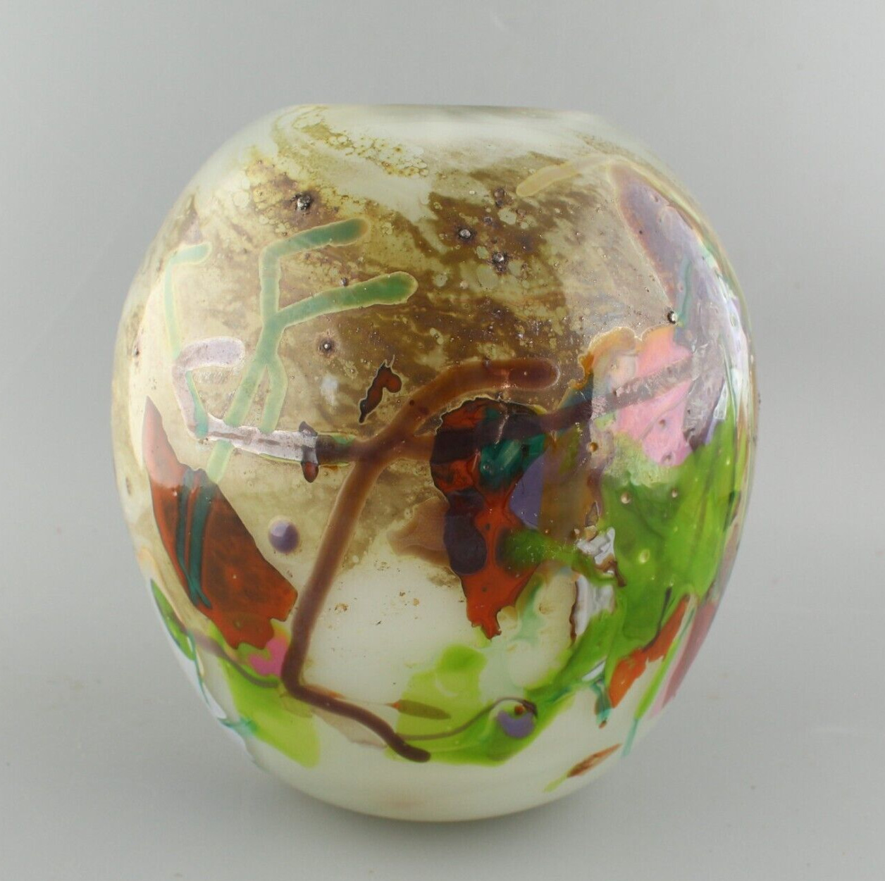 VTG Richard Stauffer Abstract Art Glass Ball Vase Sculpture 5.5\