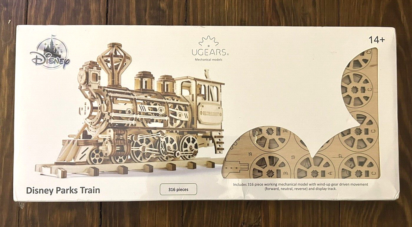 Disney Parks UGears Wood Mechanical Model 3D Puzzle Train 316 Pieces New Sealed