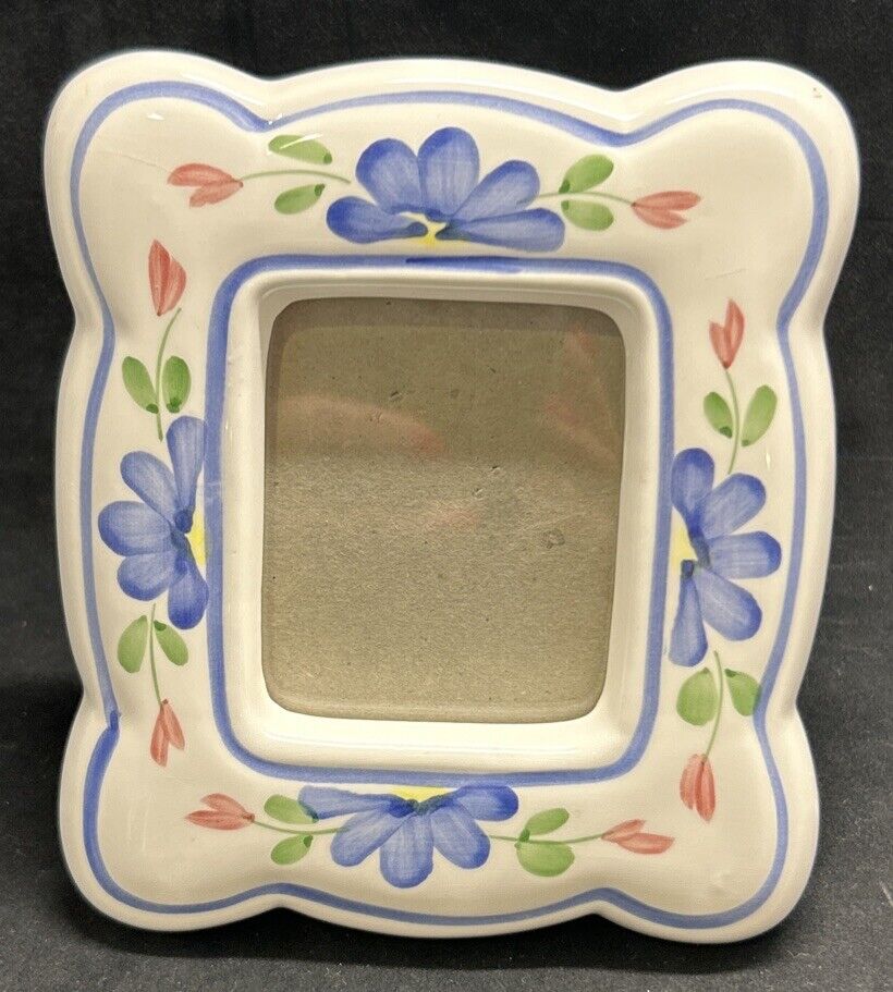 Caleca Giardino White and Blue Floral Ceramic Photo Frame