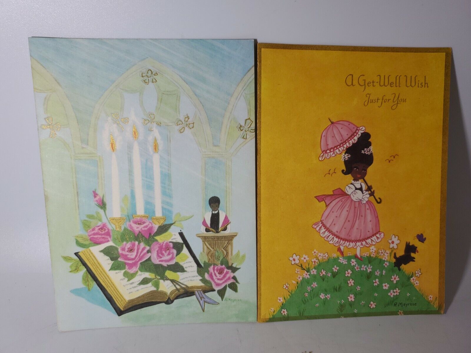 RARE VINTAGE 60\'70\'S AFRICAN AMERICAN GREETING CARDS LOT OF 2 MADE IN USA 5\