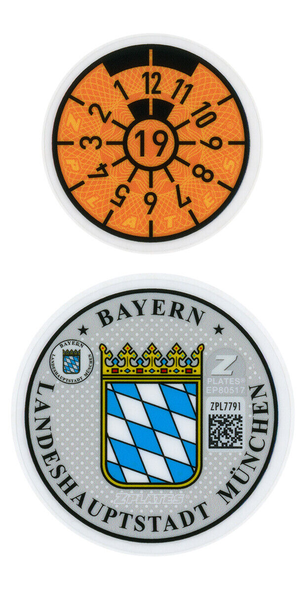German License Plate Registration Seal (M) Munich BMW 2019 Set